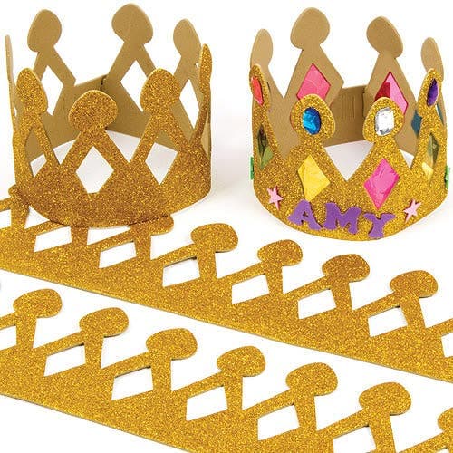 Gold Glitter Foam Crowns (Pack of 5) Adjustable Size, 57cm Length, Decorate & Personalise