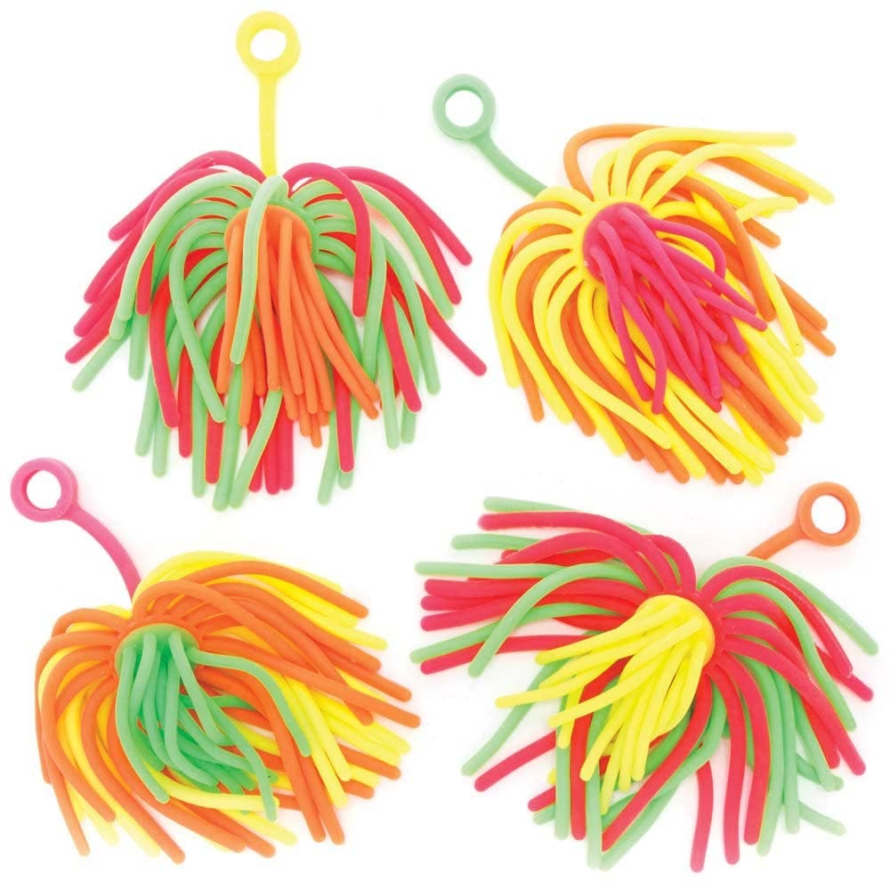 Noodle Yoyo Balls (Pack of 4) Soft & Sensory Toys 4 neon colours - Yellow, Green, Pink & Orange