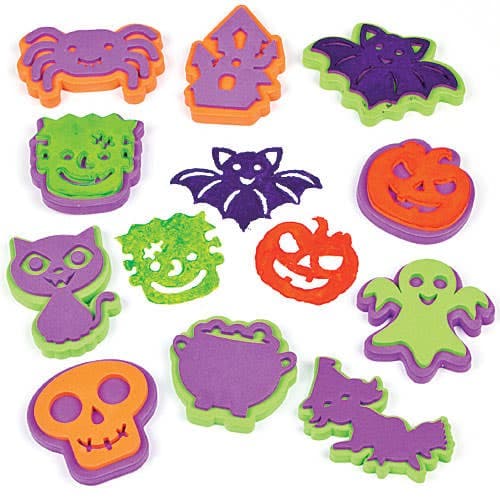 Halloween Foam Stampers (Pack of 10) Halloween Craft Supplies, Pumpkin, Witch, Spider & More, Washable Stamps