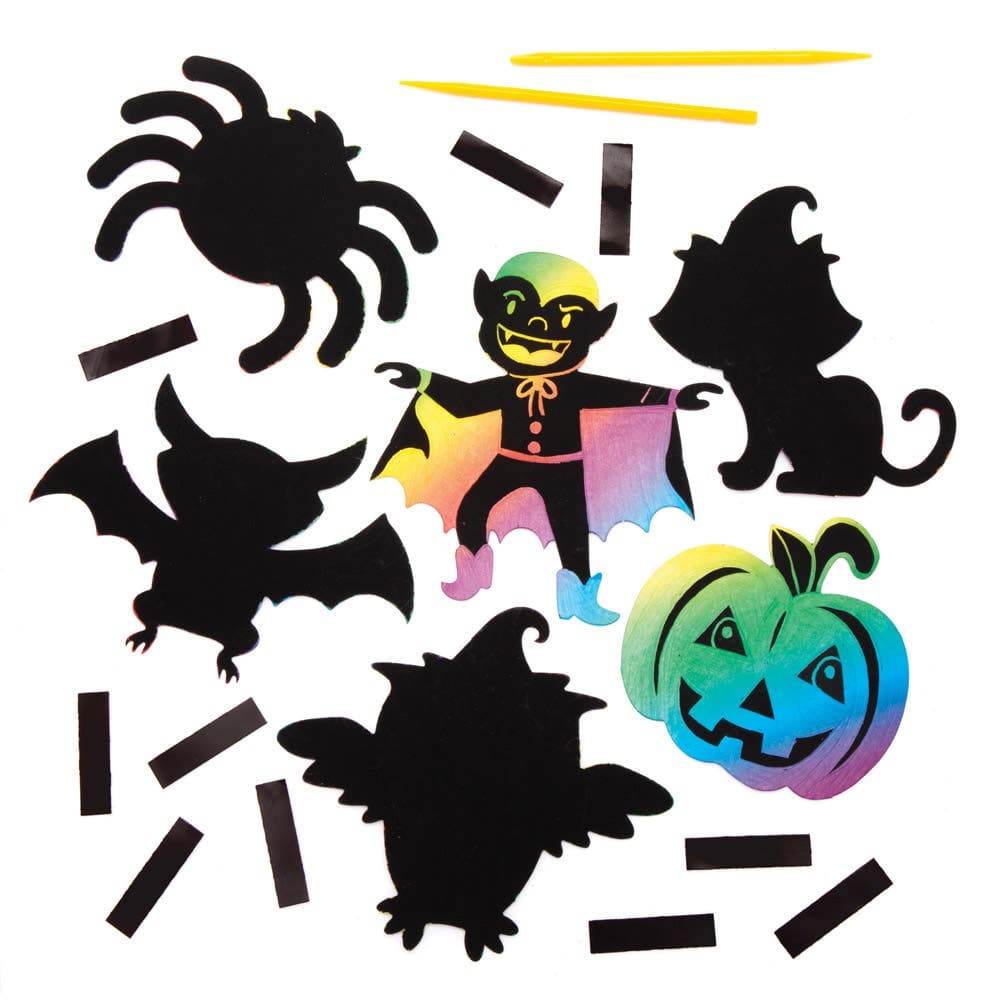 Halloween Scratch Art Magnets (Pack of 10) Halloween Crafts For Kids, Scratch Tool & Magnet Included