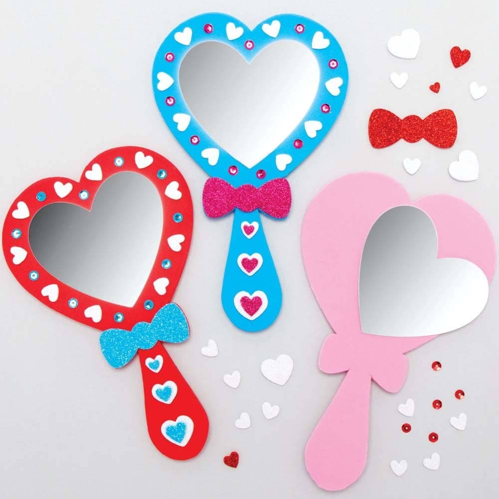 Heart Mirror Kits (Pack of 4) Craft Kits For Kids 4 assorted colours - Pink, Purple, Red & Blue