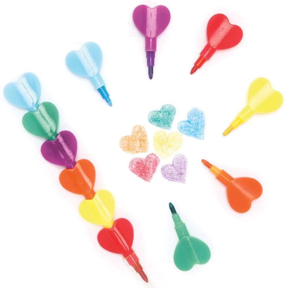 Heart Pop-a-Crayons (Pack of 8) Drawing 6 assorted colours - Blue, Green, Purple, Orange, Yellow & Red