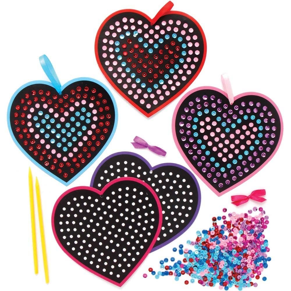 Heart Sequin Craft Decoration Kits (Pack of 5) Decoration Craft Kits 6 sequin colours - Purple, Red, Pink, Light Pink, Blue & White