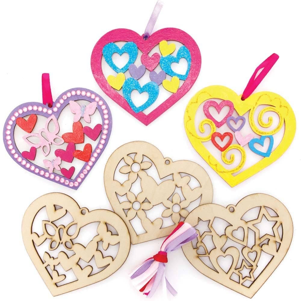 Wooden Designer Heart Decorations (Pack of 10) Decoration Craft Kits