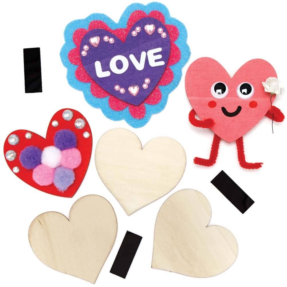 Wooden Heart Magnets (Pack of 12) Art Craft Kits, Personalise & Design, 2 Assorted Designs, Good For All Occasions