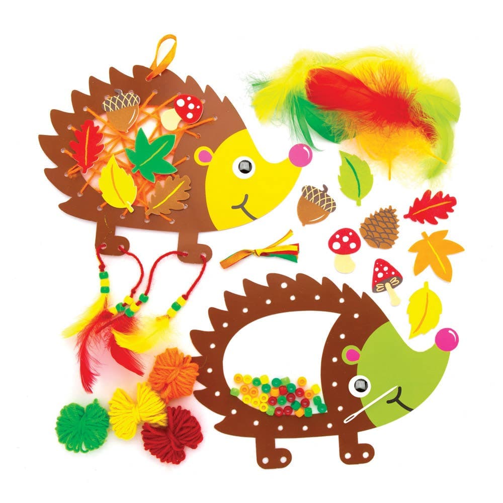 Hedgehog Dreamcatcher Kits (Pack of 4) Decoration Craft Kits 2 assorted colourways - Orange/Green, Yellow/Green
