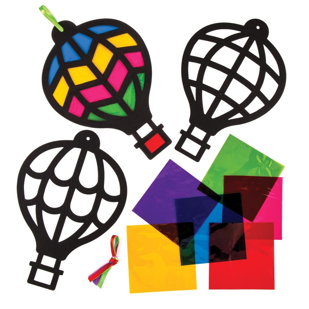 Hot Air Balloon Stained Glass Decoration Kits (Pack of 6) Decoration Craft Kits 6 cellophane colours - Yellow, Green, Red, Pink, Purple & Blue