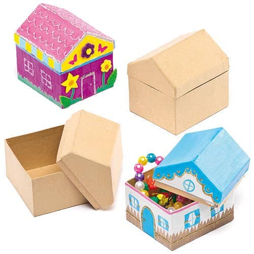 House Craft Boxes (Pack of 4) Size 9cm x 8cm x 7cm, Removable Roof, Made Of Card, Decoration Craft Kits