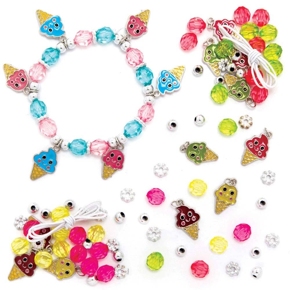 Ice Cream Charm Bracelet Kits (Pack of 3) Jewellery 3 assorted colourways - Pink/Blue, Yellow/Purple & Green/Dark Pink