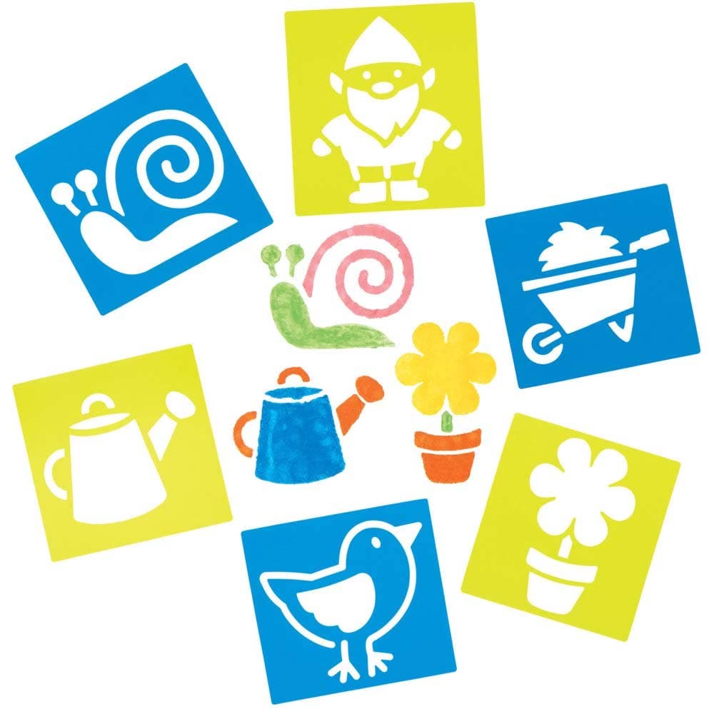 In the Garden Stencils (Pack of 8) Art Supplies, Art Materials 2 stencil colours - Blue & Green