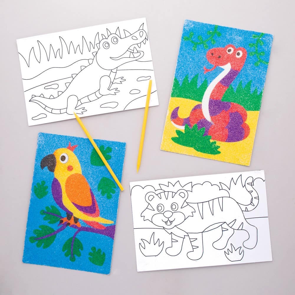 Jungle Animal Sand Art Pictures (Pack of 8) 8 Assorted Animal Designs, Crafts For Kids, Self-Adhesive Card