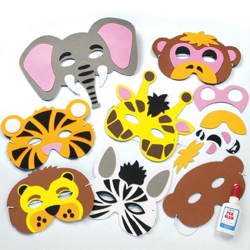 Jungle Animal Foam Mask Kits (Pack of 6) 6 Assorted Designs Including Lion, Monkey, Giraffe & More