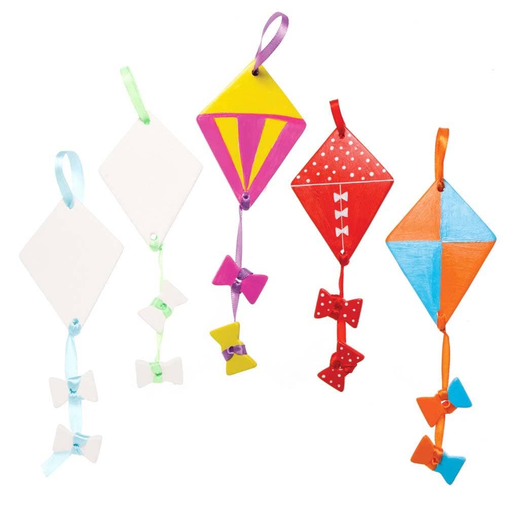 Kite Ceramic Decorations (Pack of 5) Decoration Craft Kits 5 ribbon colours - Red, Orange, Purple, Green & Blue
