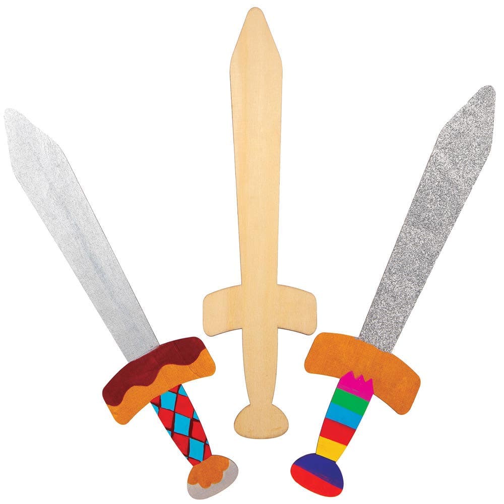 Wooden Knight Long Swords (Pack of 4) Length 40cm, 4mm Thick Plywood, Decorate & Personalise