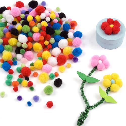 Mini Coloured Pom Poms (Pack of 500) Craft Embellishments Assorted bright colours