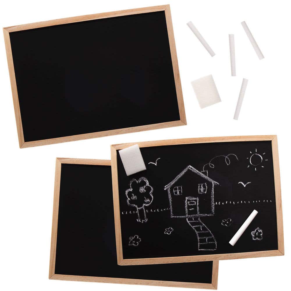 Large Wooden Chalkboards (Pack of 3) 30cm x 23cm, Chalk & Eraser Included, Art Supplies