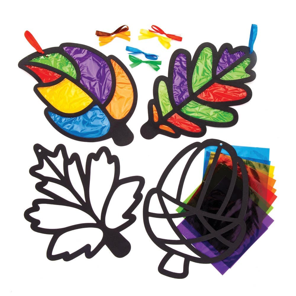Leaf Stained Glass Decoration Kits (Pack of 6) Decoration Craft Kits 6 Cellophane Colours, 6 Designs, Size 22cm,