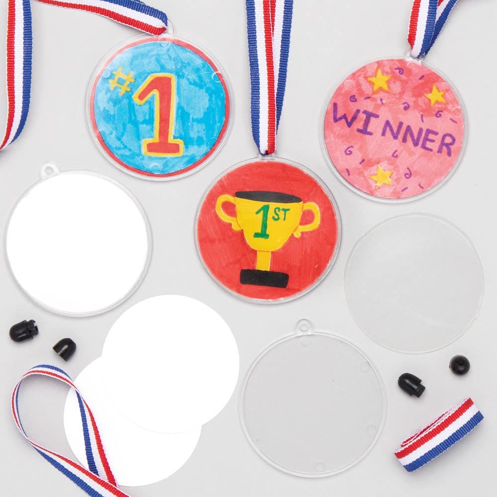 Medal Kits (Pack of 6) Design Your Own Medals, Medal Size 66mm, Neck Ribbon & Saftey Clasp Included