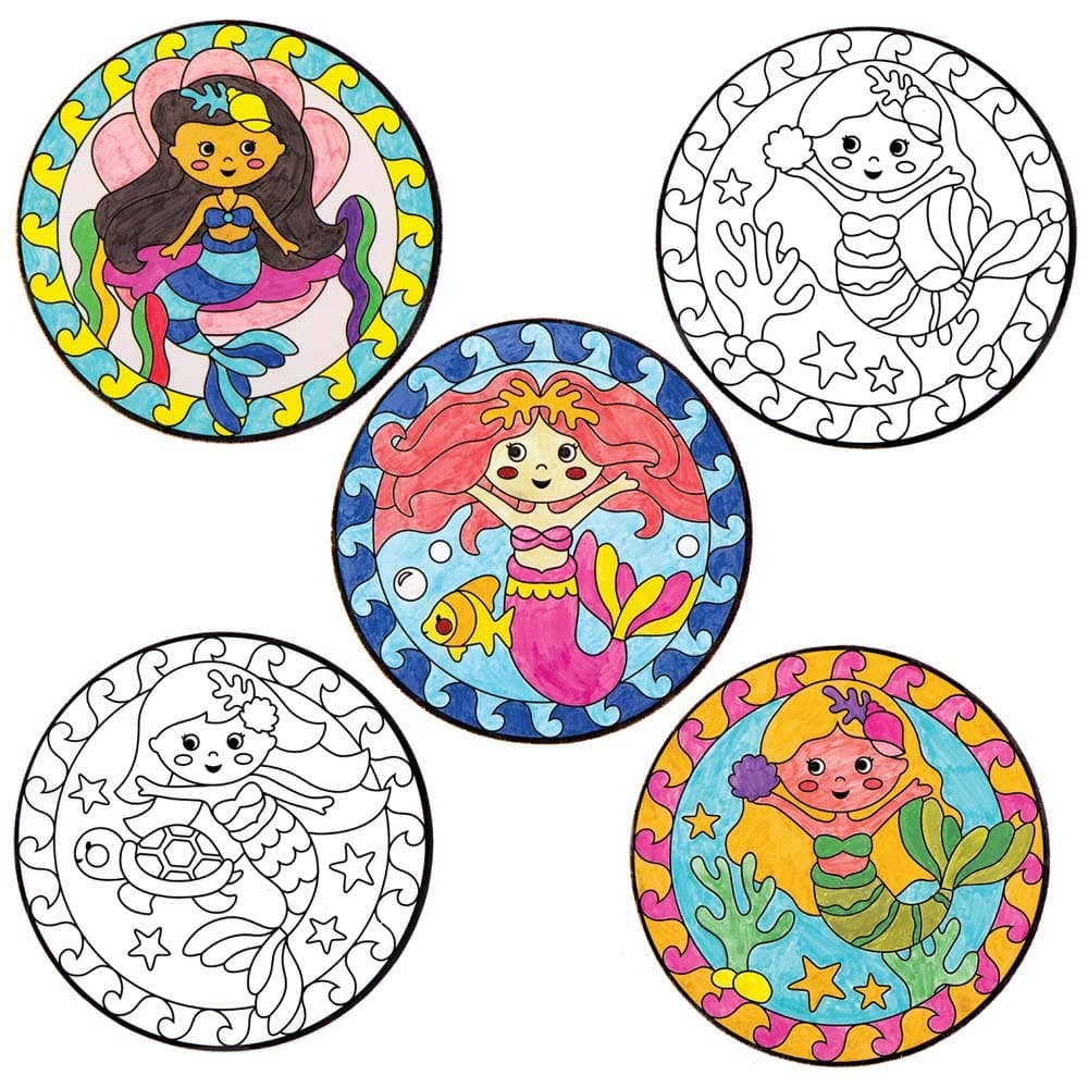 Mermaid Colour-in Window Decorations (Pack of 15) Decoration Craft Kits