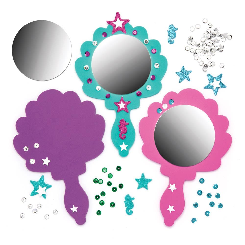 Mermaid Mirror Kits (Pack of 4) Craft Kits For Kids 3 assorted colours - Blue, Pink & Green