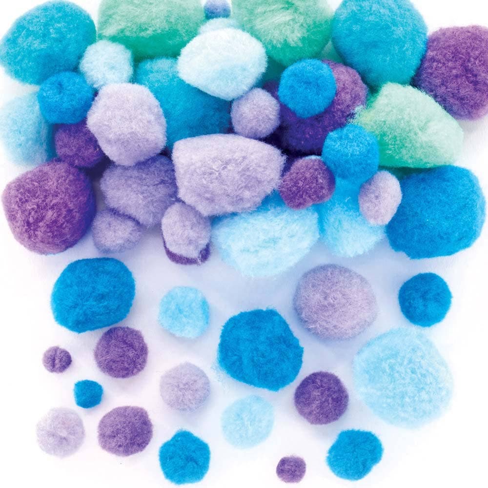 Mermaid Pom Poms Value Pack (Pack of 250) Craft Embellishments 6 assorted colours - Blue, Turquoise, Teal, Light Blue, Lilac & Purple