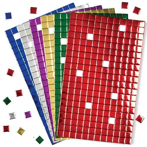 Metallic Foam Self-Adhesive Mosaic Squares (Pack of 1,440) 6 Assorted Colours, Tile Size 1cm x 1cm