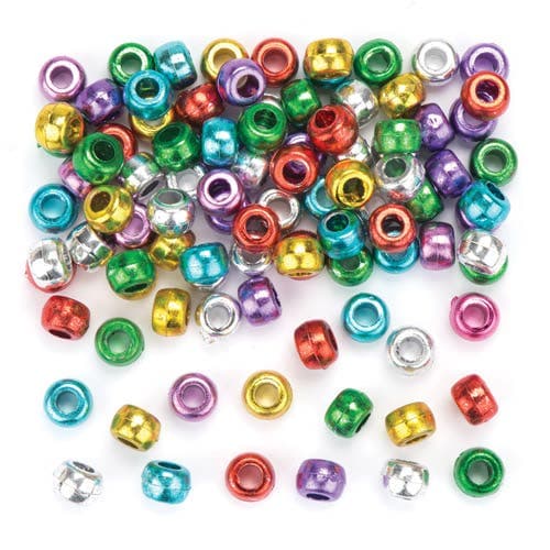Metallic Pony Beads (Pack of 300) Craft Embellishments 6 metallic colours - Gold, Silver, Blue, Green, Purple, Red