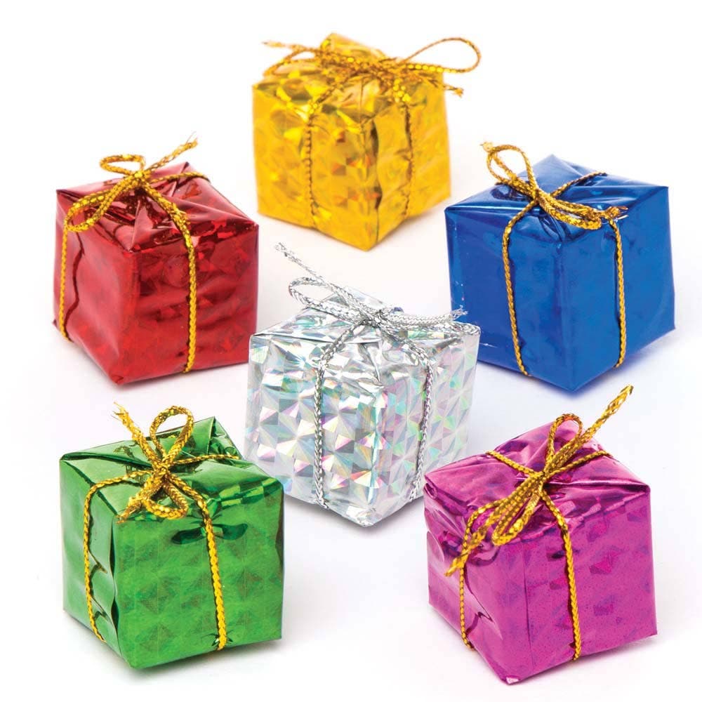 Mini Christmas Present Decorations (Pack of 24) Christmas Craft Supplies, Assorted Colours