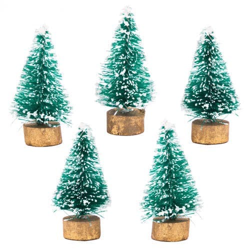 Mini Christmas Trees (Pack of 8) Christmas Craft Supplies, 35mm Tall, Plastic With Wooden Base