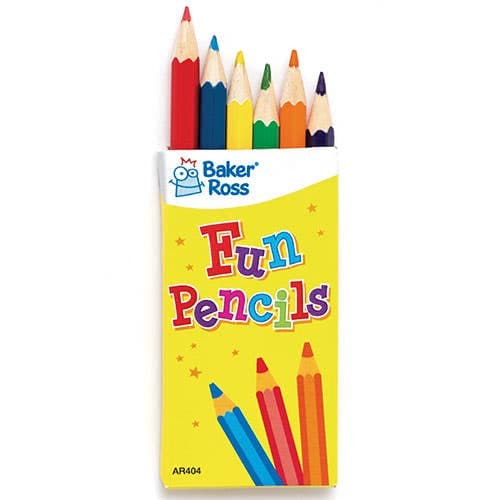 Mini Colouring Pencils (Per 6 packs) Drawing 6 assorted - Red, Yellow, Green, Purple, Orange & Blue
