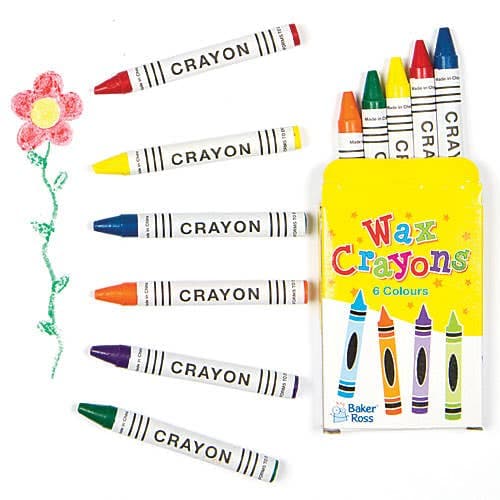 Mini Crayons (Per 8 packs) Drawing 6 assorted colours per pack - Red, Blue, Yellow, Green, Orange & Purple