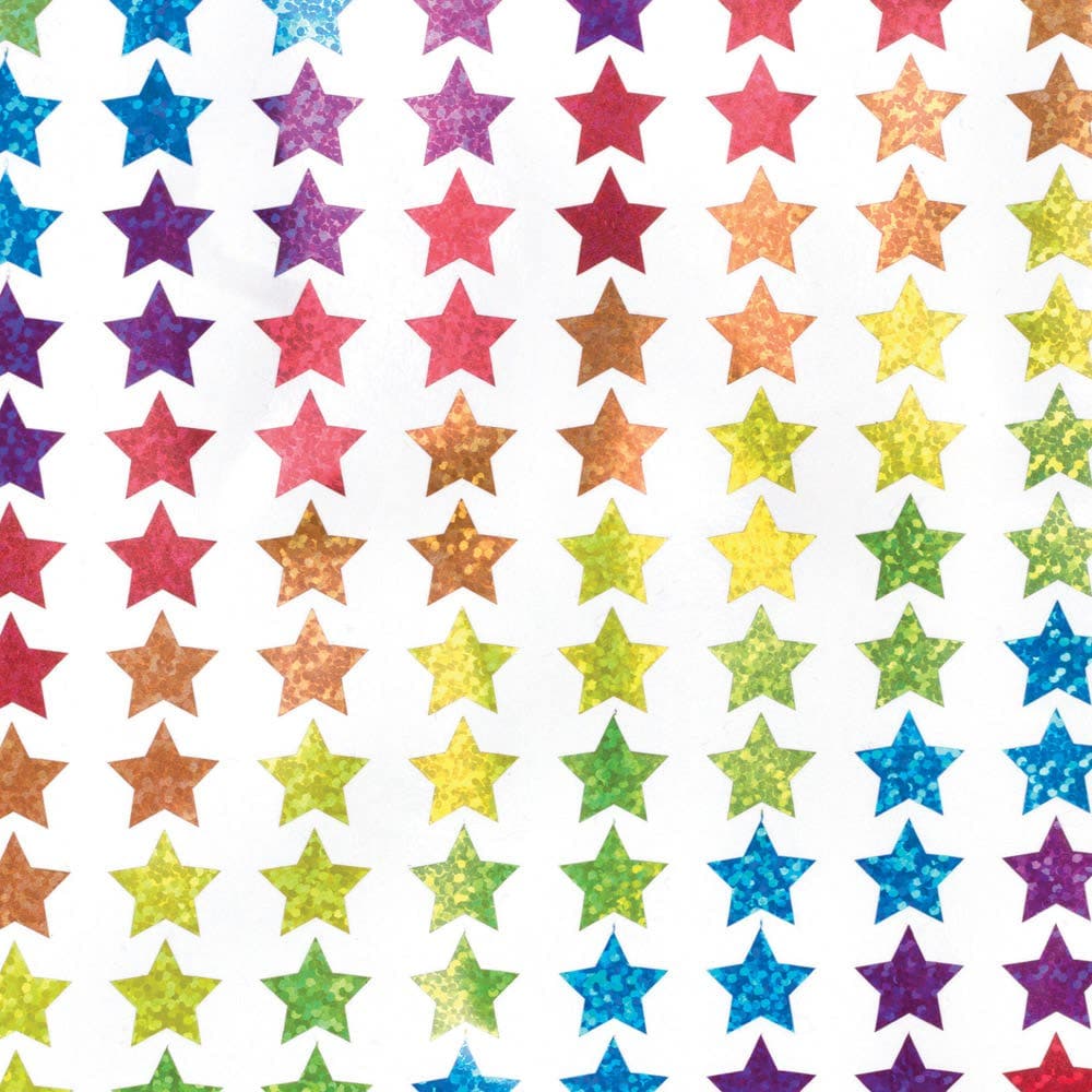 Mini Holographic Star Stickers (Pack of 400) Stickers 6 assorted colours - Purple, Red, Orange, Yellow, Green & Blue