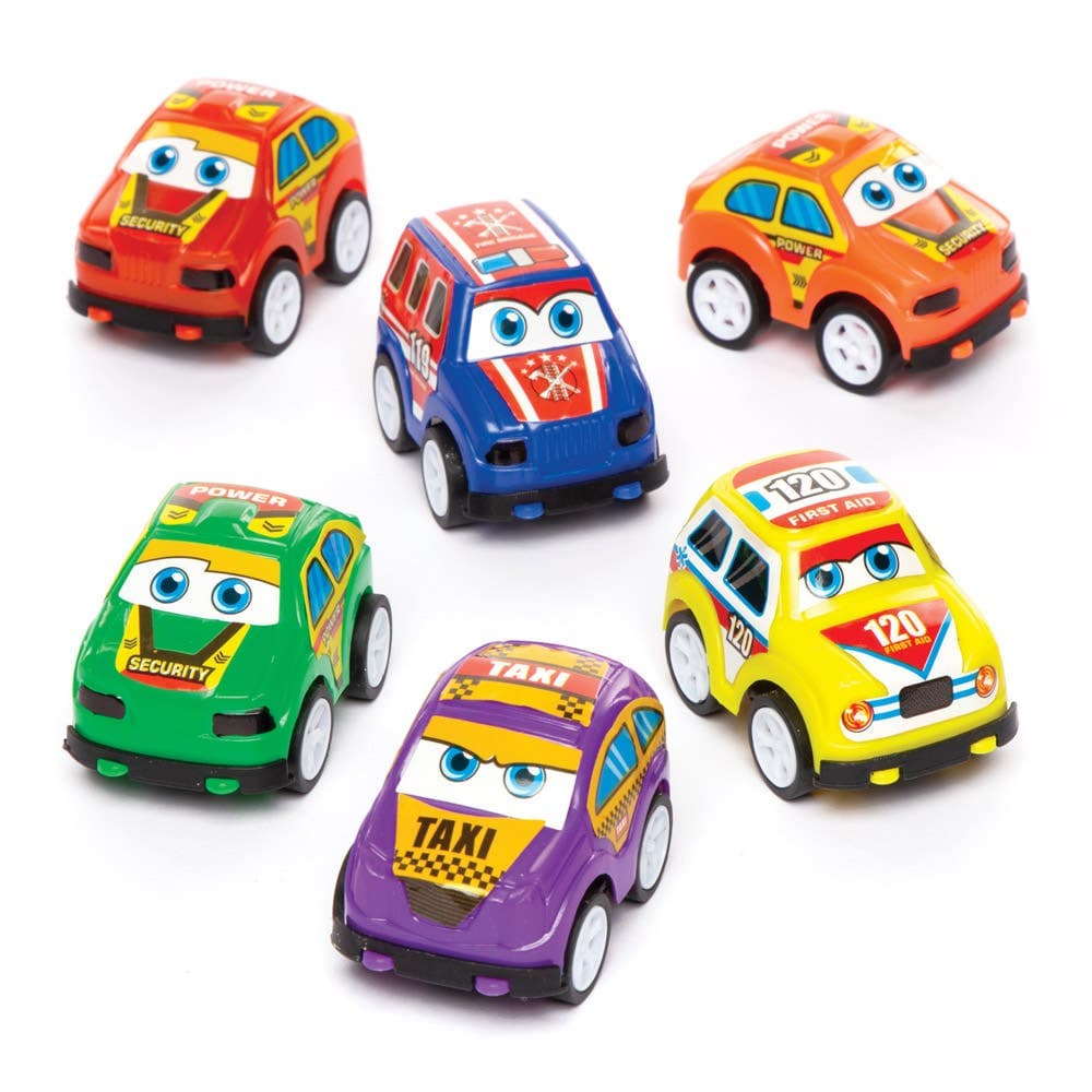 Mini Pull Back Racers (Pack of 6) Pocket Money Toys 6 assorted colours - Green, Purple, Yellow, Orange, Red & Blue