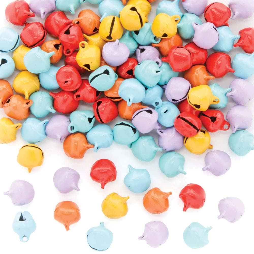 Mini Rainbow Colours Bells (Pack of 120) Craft Embellishments 6 assorted colours - Red, Orange, Yellow, Green, Blue & Violet