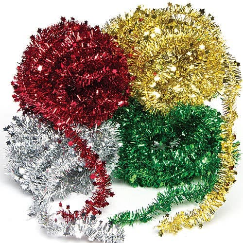 Mini Tinsel Garlands (Per pack) Christmas Craft Supplies, 4 Colours - Gold, Silver, Red & Green