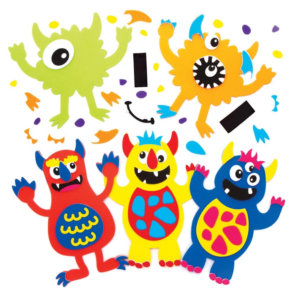 Monster Bunch Mix & Match Magnet Kits (Pack of 6) Halloween Crafts 6 monster colours - Green, Red, Blue, Orange, Pink & Yellow