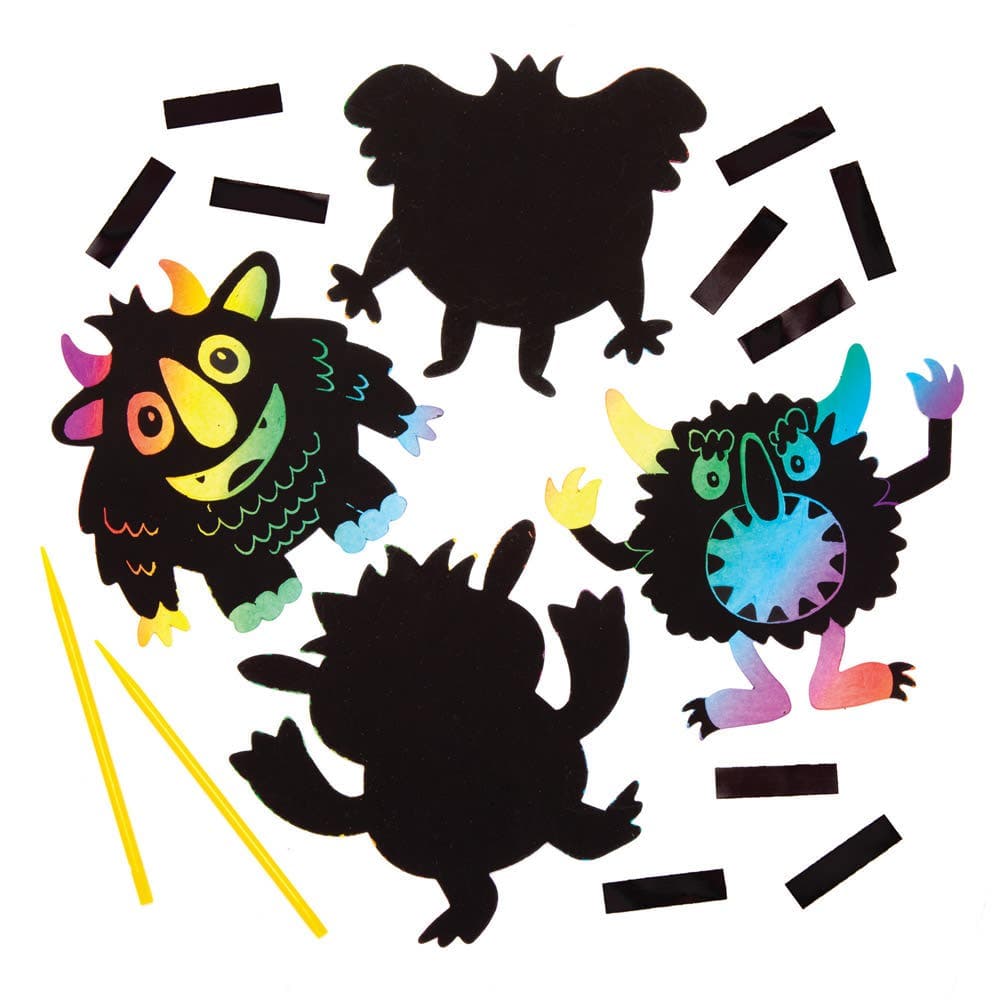 Monster Bunch Scratch Art Magnets (Pack of 10) Halloween Crafts For Kids, Scratch Tools Included
