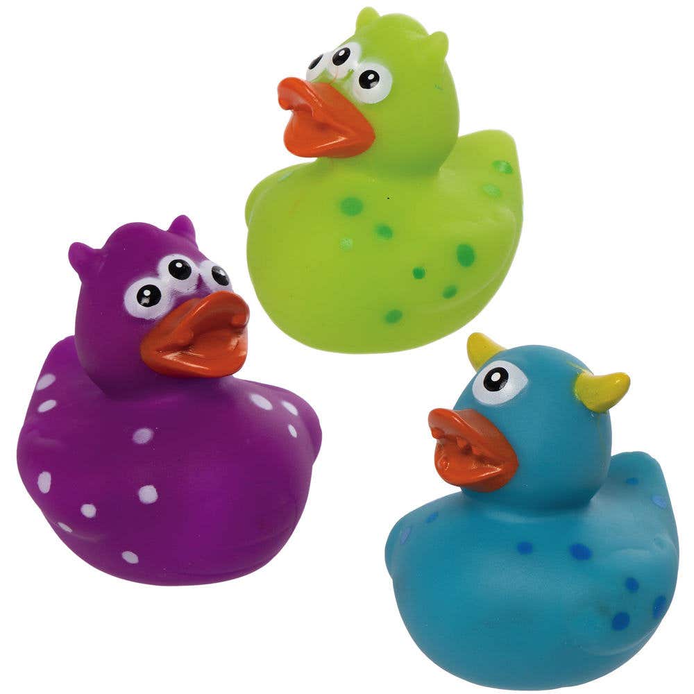 Monster Rubber Ducks (Pack of 8) Halloween Toys, Party Bag Fillers, 4 Colours - Blue, Pink, Purple & Green