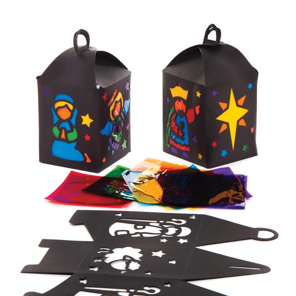 Nativity Stained Glass Lantern Kits (Pack of 4) Educational & Fun, Christmas Craft Kits