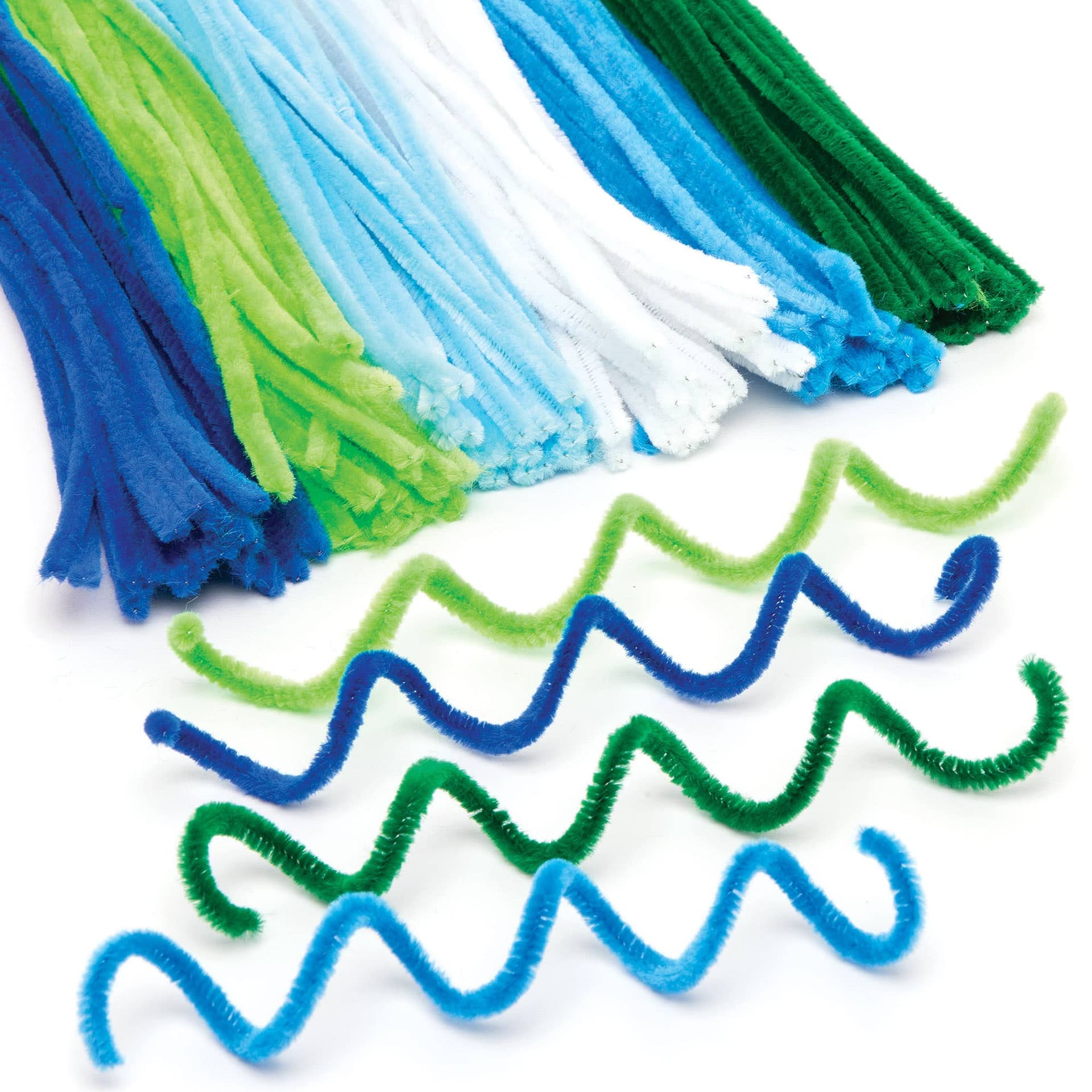 Ocean Colours Pipe Cleaners (Pack of 120) Craft Embellishments 6 assorted colours - Dark Blue, Sky Blue, Light Blue, Dark Green, Light Green & White