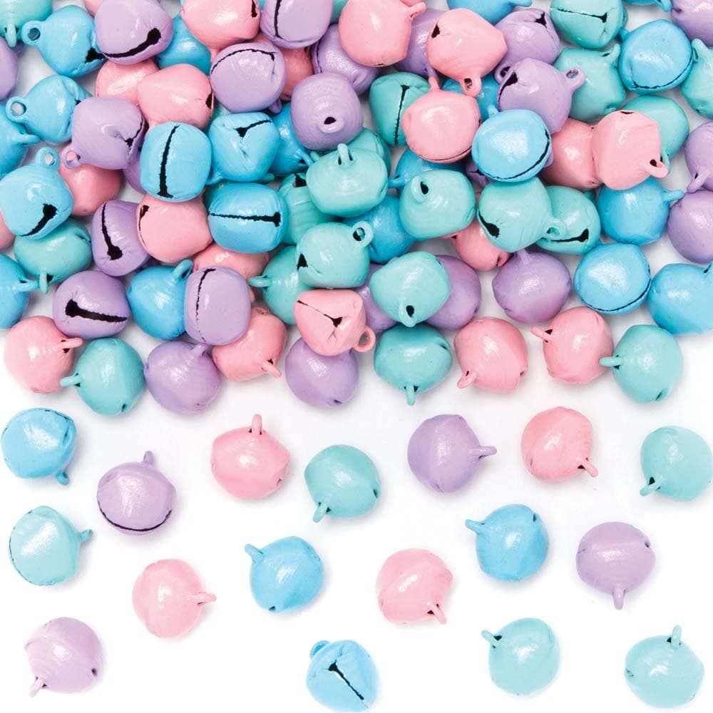 Mini Pastel Bells (Pack of 120) Craft Embellishments 4 assorted pastel colours - Pink, Purple, Blue & Green