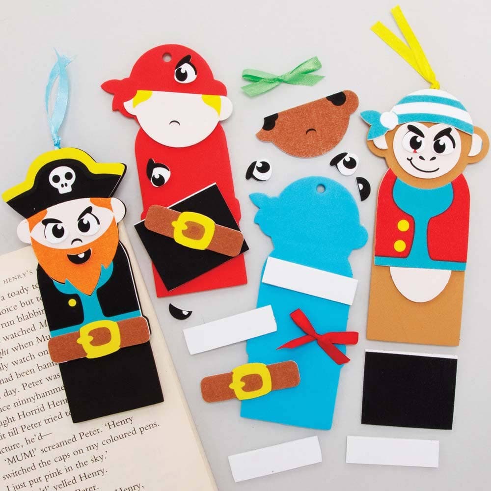 Pirate Bookmark Kits (Pack of 6) Decoration Craft Kits 5 assorted colours - Green, Black, Brown, Blue & Red