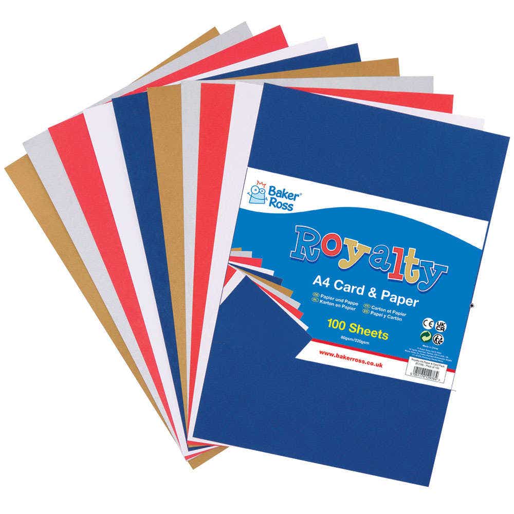 A4 Card & Paper Value Pack (Pack of 100) Paper & Card 5 card & paper colours - Gold, Silver, Red, Blue & White