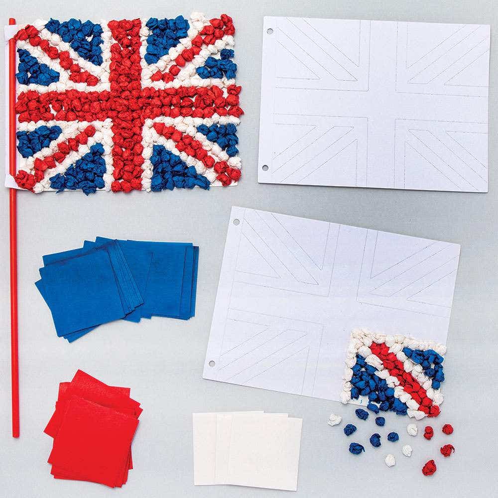 Union Jack Tissue Paper Flag Kits (Pack of 4) Red, White & Blue Tissue Paper, Educational Crafts For Kids