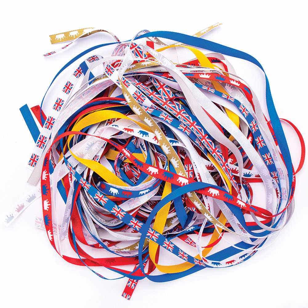 Bumper Ribbon Value Pack (Per pack) Craft Embellishments 5 assorted colours - Red, White, Blue, Gold & Silver