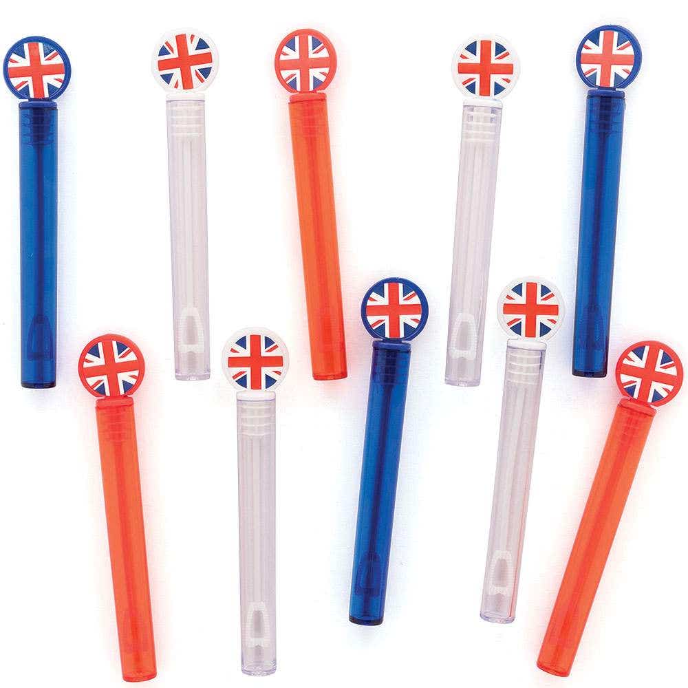 Union Jack Touchable Bubbles (Pack of 10) Party Bag Fillers, 3 Assorted Colours - Red, White & Blue