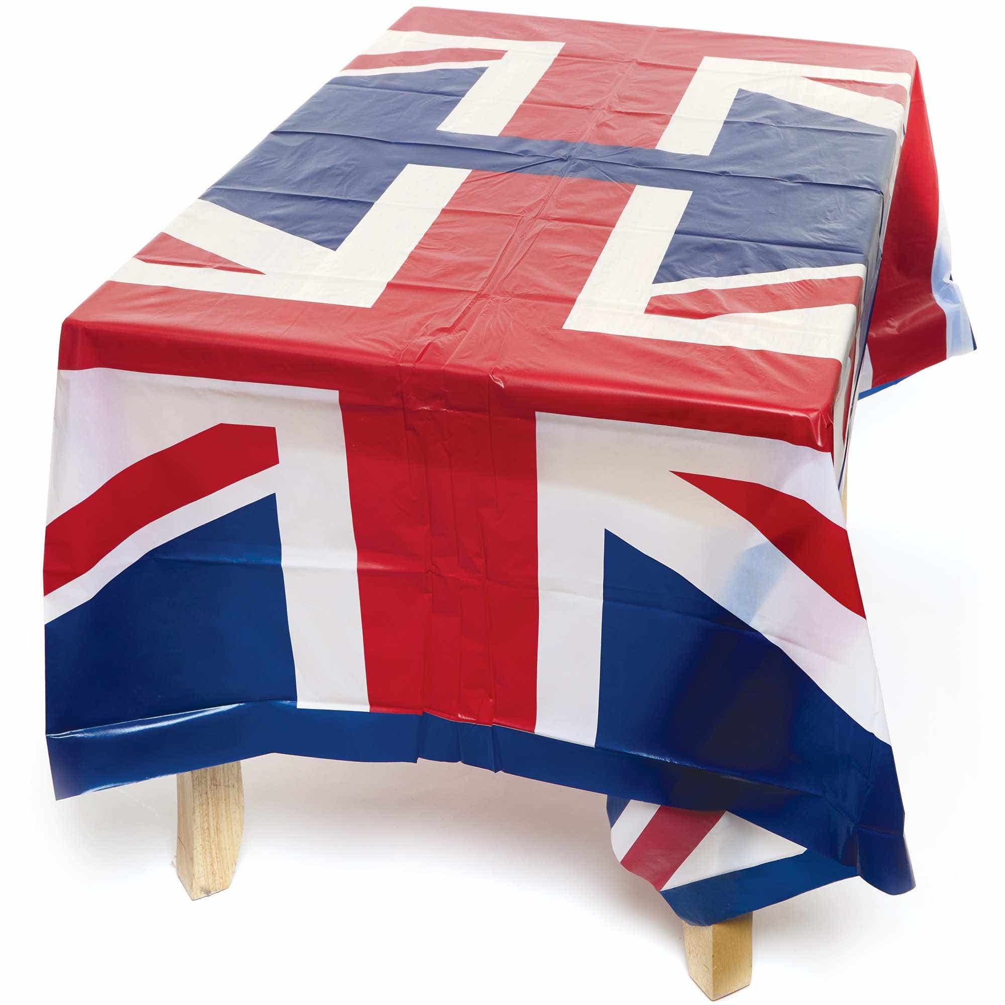 Union Jack Table Covers (Pack of 2) Party Supplies, Cover Size 165cm x 137cm, Wipe-Clean Plastic