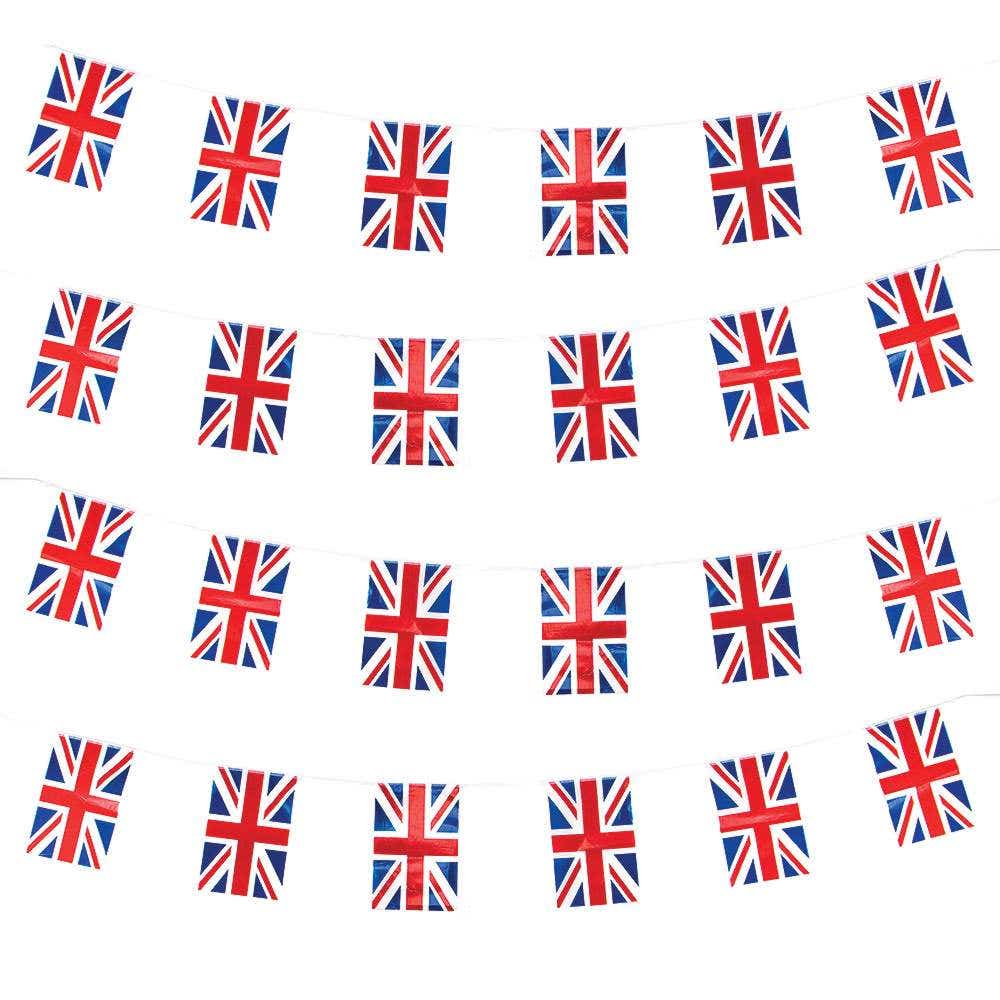 Union Jack Bunting (Pack of 2) Party Supplies, 20 Pre-Strung Flags, Water-Resistant