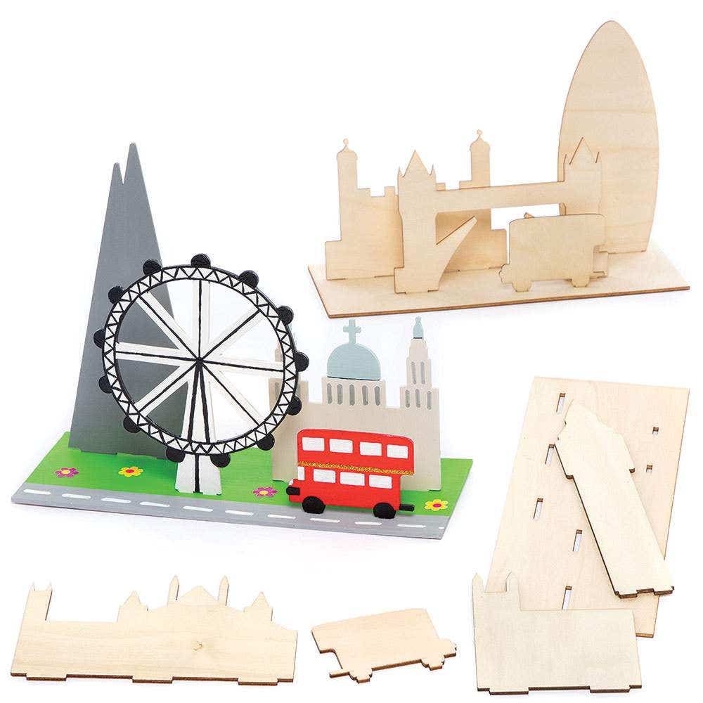 London Wooden Scene Kits (Pack of 3) Educational Wooden Crafts For Kids, 3 Assorted Designs