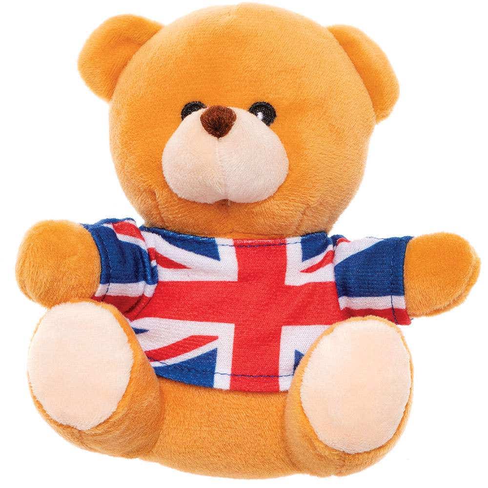 Union Jack Teddy Bear (Each) 15cm High, Plush Teddy, Party Bag Filler, Small Toys For Kids